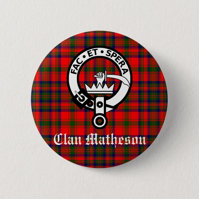 Bóton Redondo 5.08cm Clan Matheson Crest Crachá e Tartan (Frente)