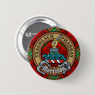 Bóton Redondo 5.08cm Clan Morrison Crest sobre o Red Tartan