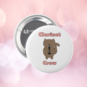Bóton Redondo 5.08cm Clarinet Crew Brown Cat Rosa Engraçado