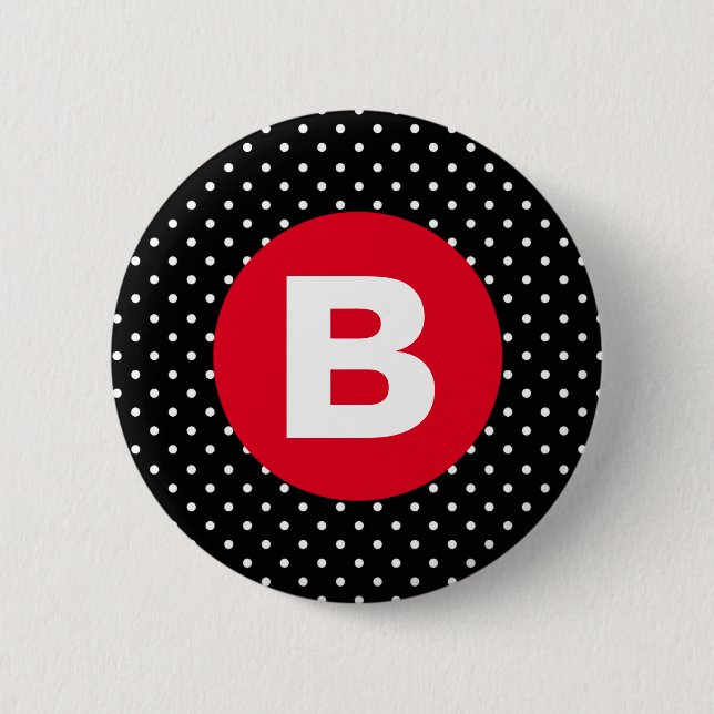 Bóton Redondo 5.08cm Classic Black & White Polka Dot with Red Monogram (Frente)