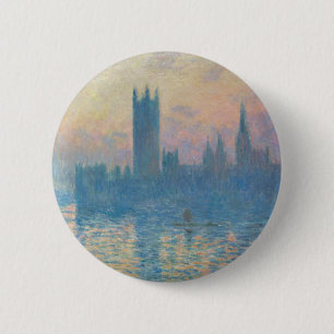 Bóton Redondo 5.08cm Claude Monet Casas do Parlamento Pôr do Sol