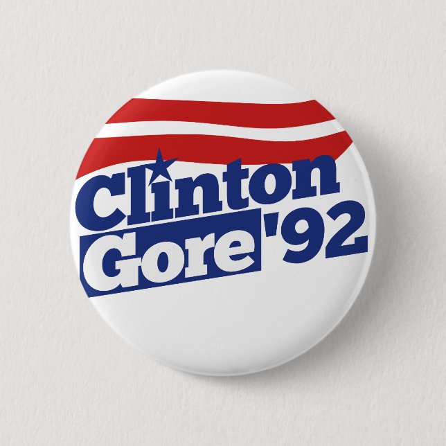 Bóton Redondo 5.08cm Clinton Gore 92 - política retrô (Frente)
