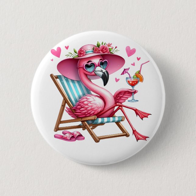 Bóton Redondo 5.08cm Clipart Flamingo (Frente)