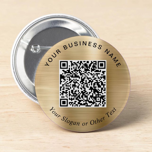 Bóton Redondo 5.08cm Código QR de Negócios Promocionais Pin Dourado (Promotional Business QR Code Gold Pin)
