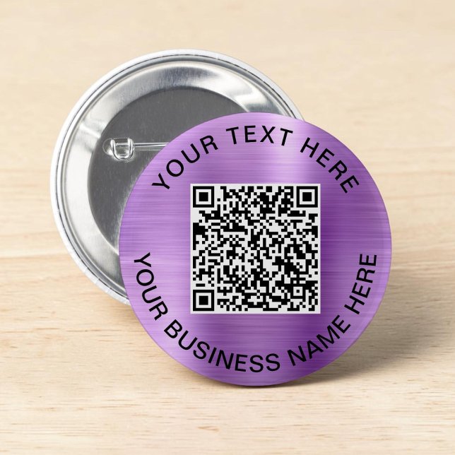 Bóton Redondo 5.08cm Código QR Promocional Roxo (QR Code Promotional Purple Button)
