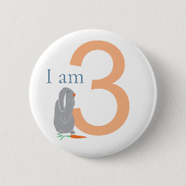 Bóton Redondo 5.08cm Coelhinho de Cinza Mínimo aniversário de 3 anos Mo