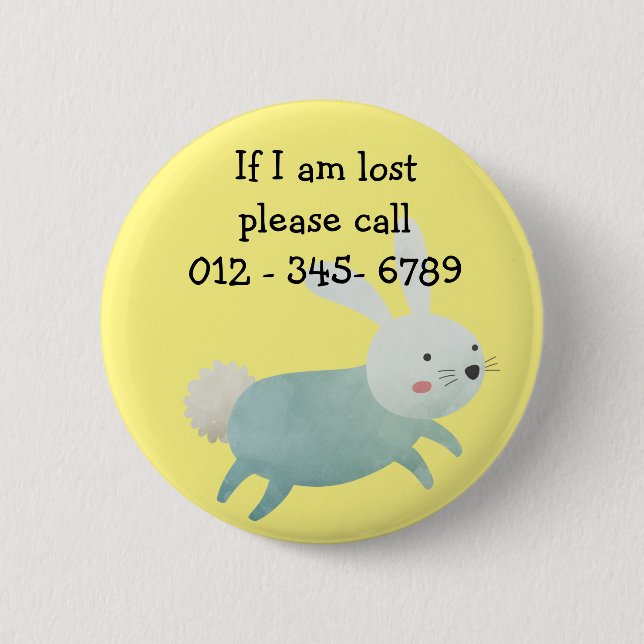 Bóton Redondo 5.08cm Coelho bonito, Contato de Emergência Infantil (Frente)