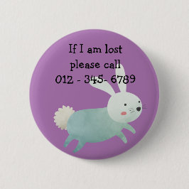 Bóton Redondo 5.08cm Coelho bonito, Contato de Emergência Infantil