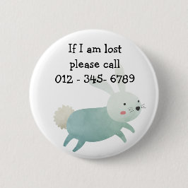 Bóton Redondo 5.08cm Coelho bonito, Contato de Emergência Infantil