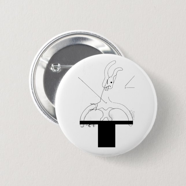 Bóton Redondo 5.08cm Coelho branco fora de um chapéu superior (Frente & Verso)