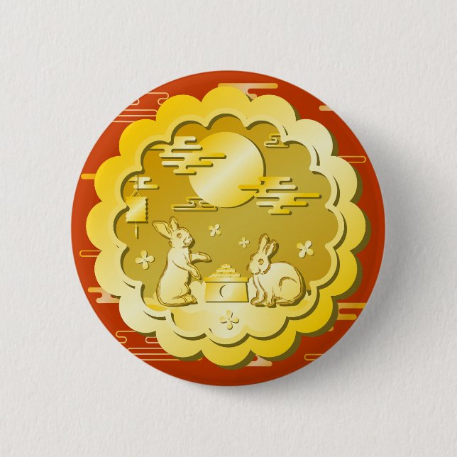 Bóton Redondo 5.08cm Coelho da Lua Dourada do Festival de outono do méd (Frente)