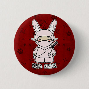 Bóton Redondo 5.08cm Coelho de Ninja! No botão vermelho