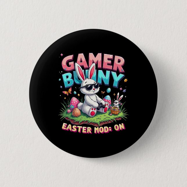 Bóton Redondo 5.08cm Coelho Gamer Divertido Moda de Páscoa Presente de  (Frente)