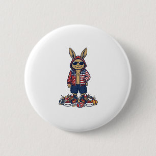 Bóton Redondo 5.08cm Coelho Páscoa Patriótico Camisa Vector Vintage_1