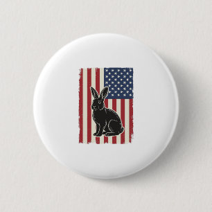 Bóton Redondo 5.08cm Coelho Patriótico Bandeira Americana Gravura Vinta