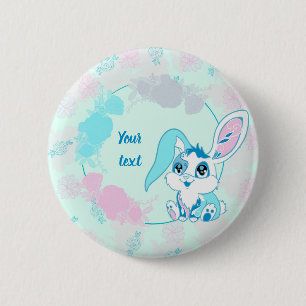Bóton Redondo 5.08cm Coelho Personalizado Azul Kawaii Fofo
