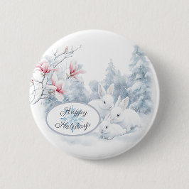 Bóton Redondo 5.08cm Coelhos brancos e bonitos no Feriado de Inverno da