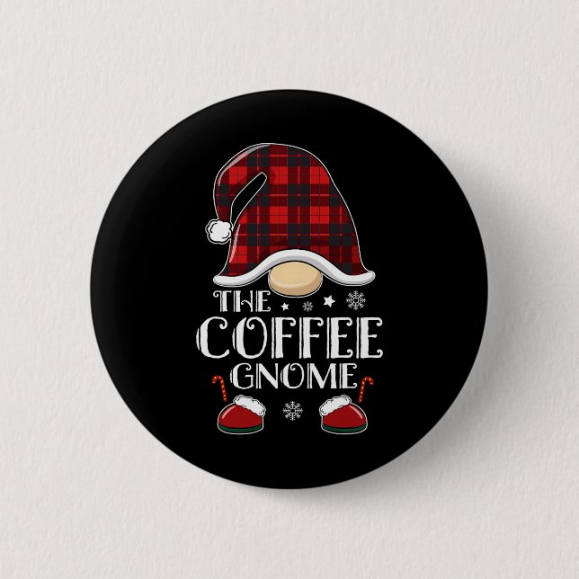 Bóton Redondo 5.08cm Coffee Gnome Buffalo Plaid Matching Family Christm (Frente)