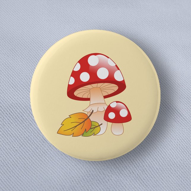 Bóton Redondo 5.08cm Cogumelos e Folhas de Boné Vermelho (Criador carregado)