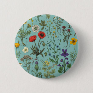 Bóton Redondo 5.08cm Colagem de flores silvestres em azul