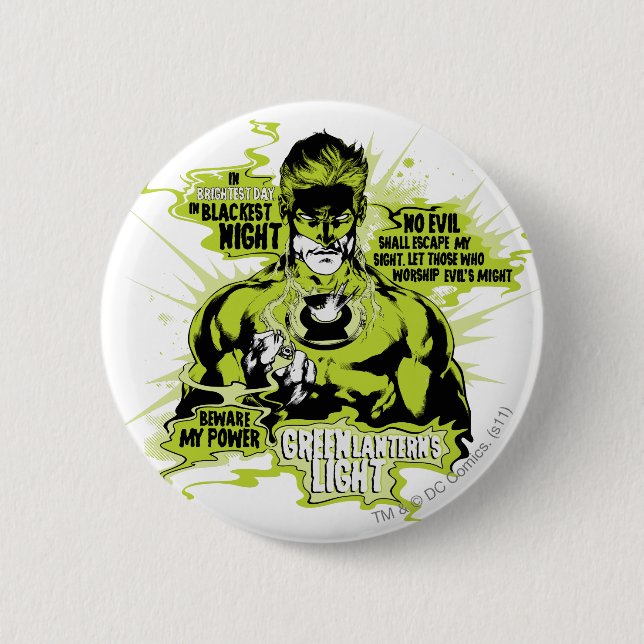 Bóton Redondo 5.08cm Colagem verde do texto da lanterna - cor (Frente)