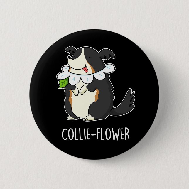 Bóton Redondo 5.08cm Collie-flower Funny Border Collie Dog Dark BG (Frente)