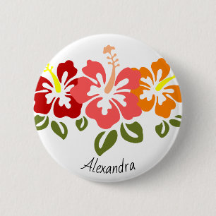 Bóton Redondo 5.08cm Colorida Hibiscus Trio Personalizada