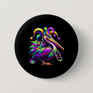 Bóton Redondo 5.08cm Colorida Mardi Gras Pelican Louisiana Jester Hat B