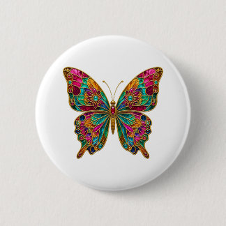 Bóton Redondo 5.08cm Colorido Broche Boho Borboleta de Vidro Pintado