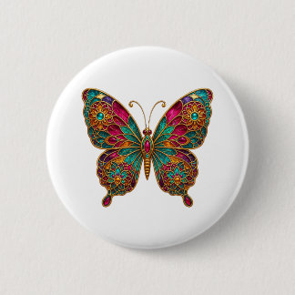 Bóton Redondo 5.08cm Colorido Broche de Borboleta Boho em Vidro Pintado