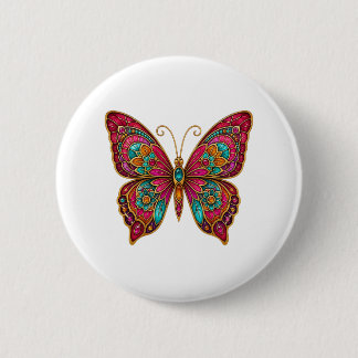 Bóton Redondo 5.08cm Colorido Broche de Borboleta Boho em Vidro Pintado