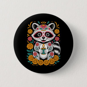 Bóton Redondo 5.08cm Colorido Design de Guaxinim Calavera para o Dia do