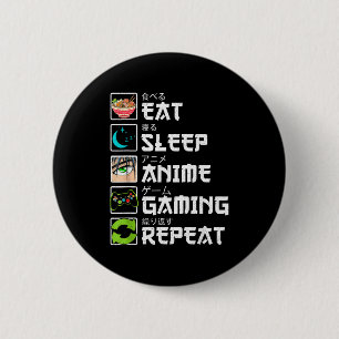 Bóton Redondo 5.08cm Comer Dormir Anime Jogos Repetir Gamer Homens Adol