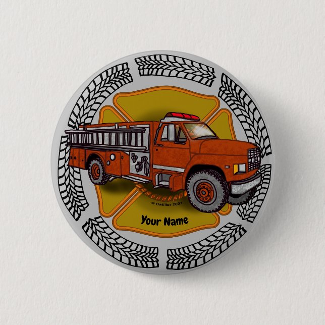 Bóton Redondo 5.08cm Como eu tiro bombeiros de caminhão (Frente)