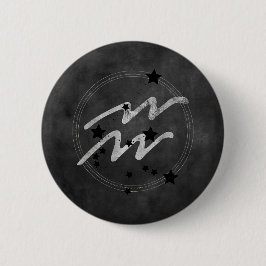 Bóton Redondo 5.08cm constelação de Aquarius zodiano a preto e prateado