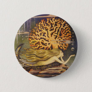 Bóton Redondo 5.08cm Conto de fadas do vintage, sereia pequena no coral