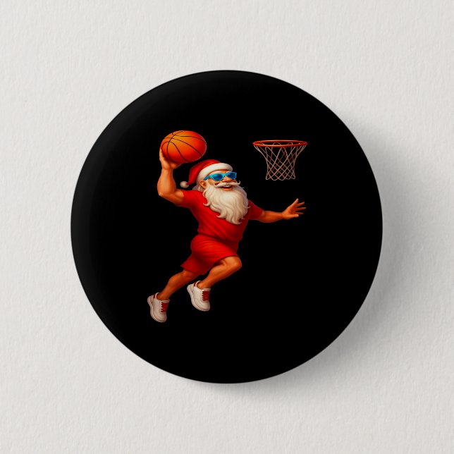 Bóton Redondo 5.08cm Cool Santa Basketball Player Dunking Xmas Christma (Frente)