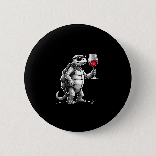 Bóton Redondo 5.08cm cool turtle drinking red wine art print_1 (2) (Frente)