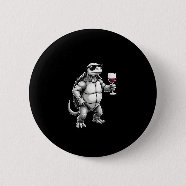 Bóton Redondo 5.08cm cool turtle drinking red wine art print_1 (3) (Frente)