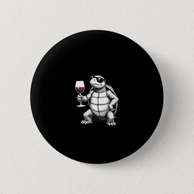 Bóton Redondo 5.08cm cool turtle drinking red wine art print_1 (4) (Frente)