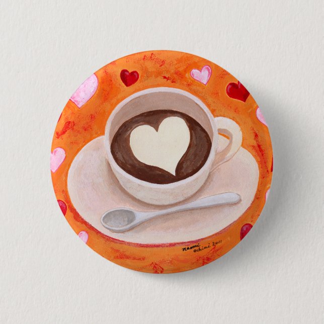 Bóton Redondo 5.08cm Copo de café com corações (Frente)