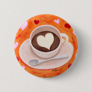 Bóton Redondo 5.08cm Copo de café com corações