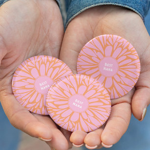 Bóton Redondo 5.08cm Cor de rosa-laranja pastel de rajada floral da mel