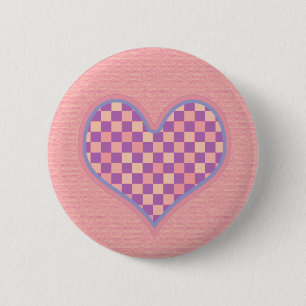 Bóton Redondo 5.08cm coração checkered cor-de-rosa