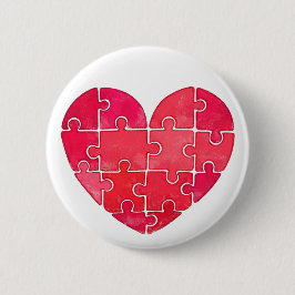 Bóton Redondo 5.08cm Coração de puzzle vermelho fofo em aquarela