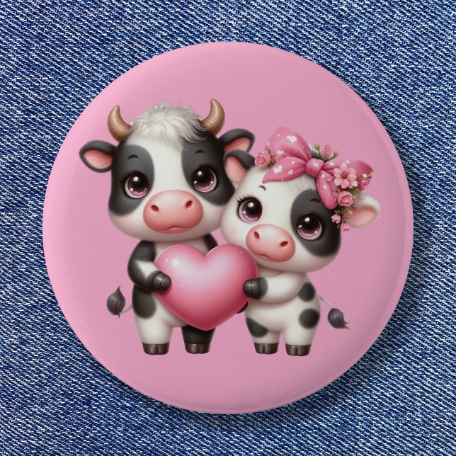 Bóton Redondo 5.08cm Coração de Vaca Bonita (Cute Cow Heart Button)