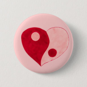 Bóton Redondo 5.08cm Coração de Yin Yang (vermelho/rosa)