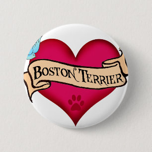 Bóton Redondo 5.08cm Coração do tatuagem de Boston Terrier