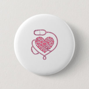 Bóton Redondo 5.08cm Coração Estetoscópio Amor Médico Desenho de Camisa