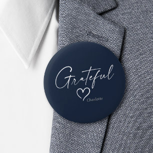 Bóton Redondo 5.08cm Coração Grateful Seu nome - Script de tinta míni